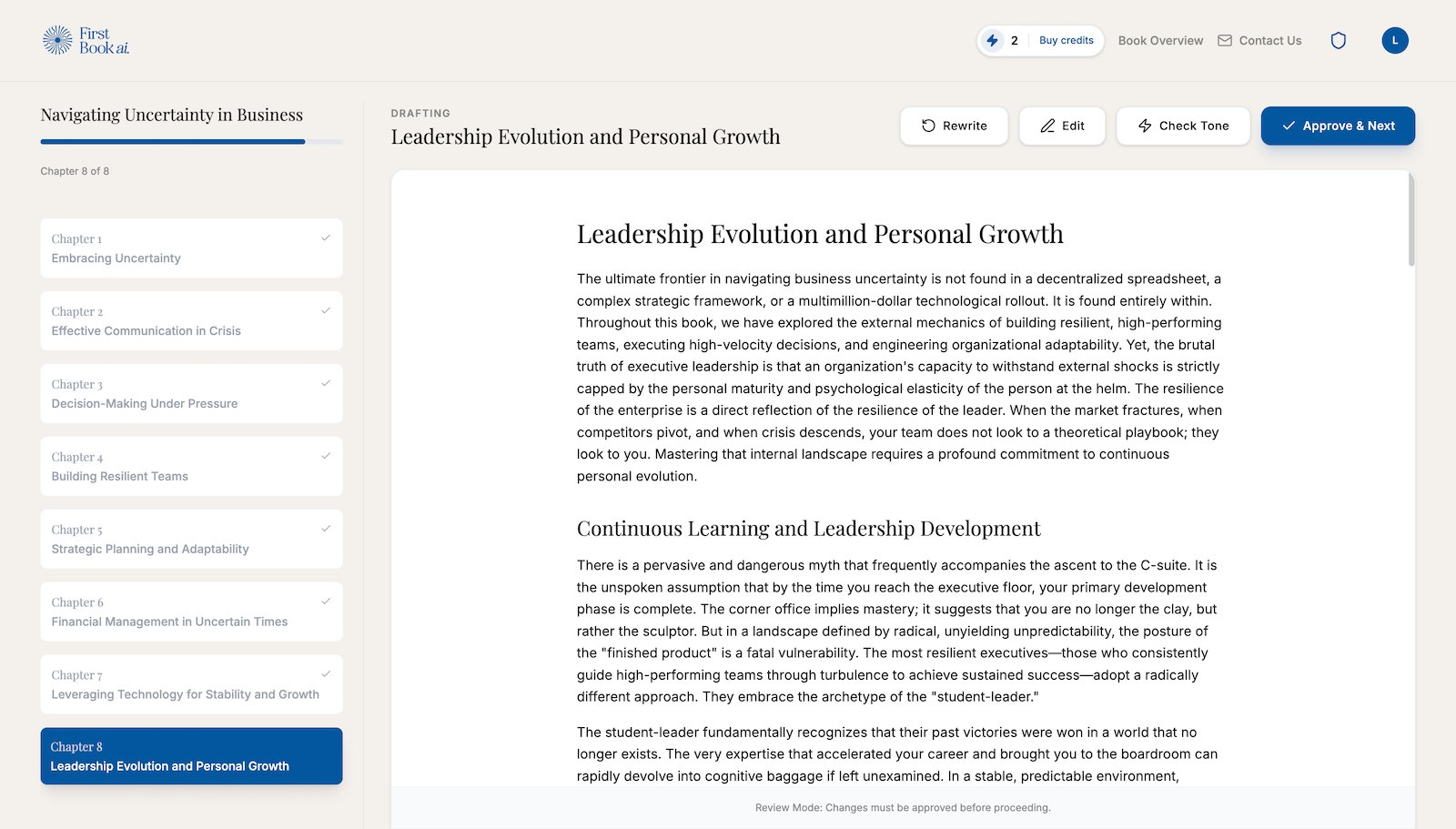 First Book ai — chapter writing interface