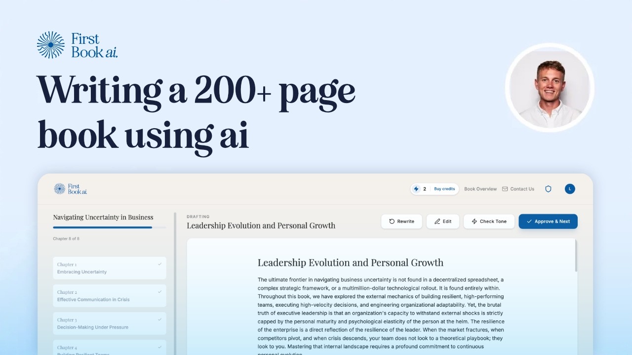Casper Brix walking through how to write a 200+ page book with First Book ai